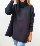 Turtleneck Sweater Mid Length Batwing Sleeve Slit Hem Tunic Pullover Sweaters Winter Tops Women Clothing vafini