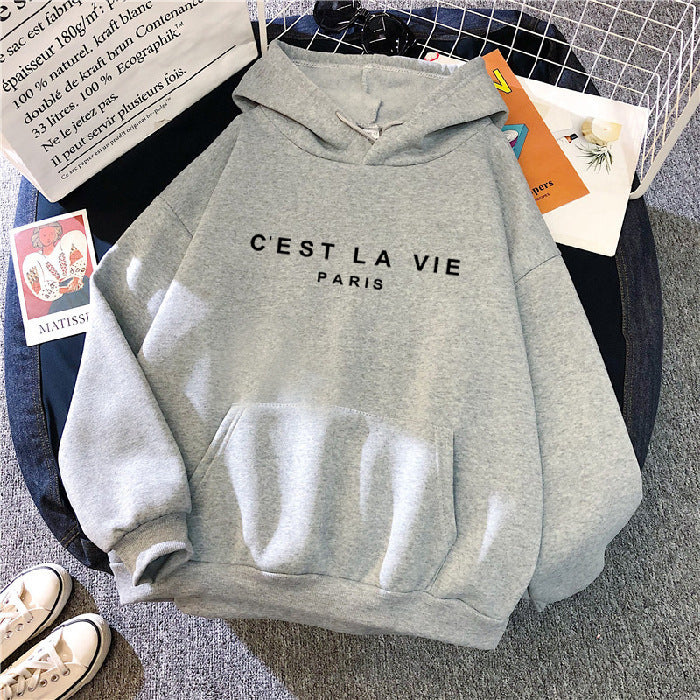 Loose Hooded Sweater Student Hoodie With Letter Print Sports Tops vafini