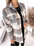 Long-sleeved Single-breasted Plaid Print Shirt Collar Woolen Jacket vafini