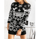 Elk Snowflake Christmas Jacquard Knitted Dress Long Knitted Sweaters vafini