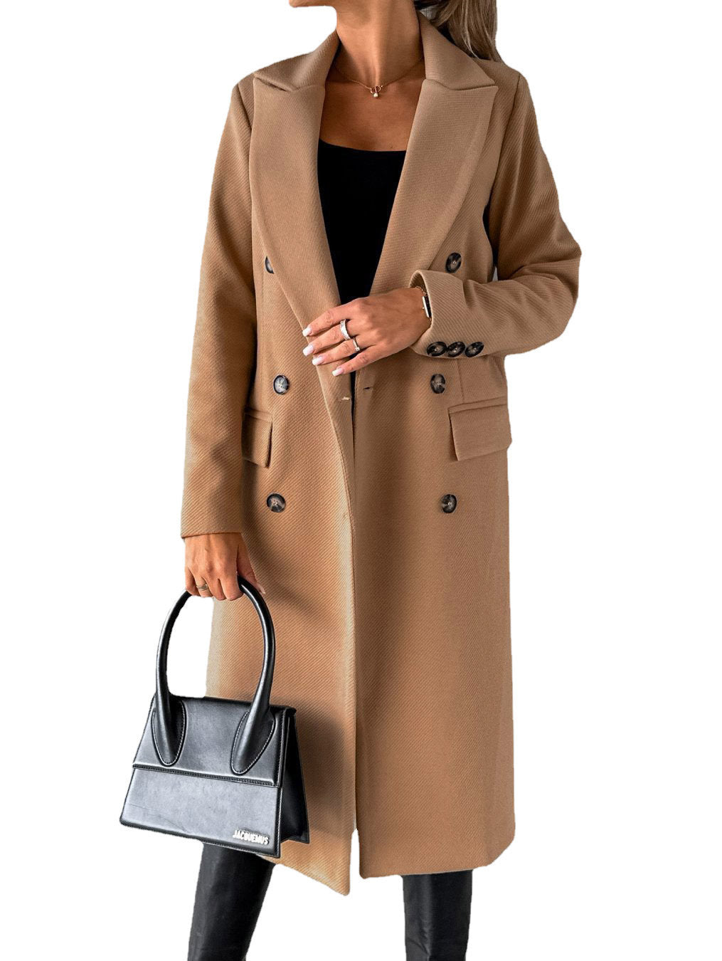 Long Sleeve Lapel Coat Winter Fashion Solid Double Breasted Slim Long Jacket Womens Clothing vafini