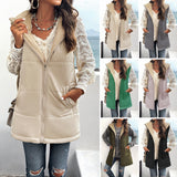 Winter Vest Women Loose Commuting Mid-length Hooded Cotton Jacket With Pockets Fashion Warm Zipper Fluffy Coat Outdoor Clothing vafini