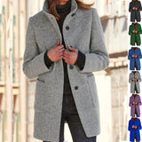 Fashion Stand Collar Woolen Coat With Pockets Fall Winter Casual Button Outwear For Women Clothing vafini