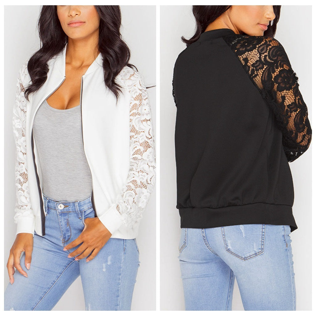 Women Bomber Jacket With Lace vafini