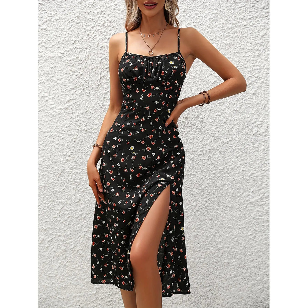 Robe maxi pour femme à pois avec suspendeur | Mode été robe maxi à pois - vafini