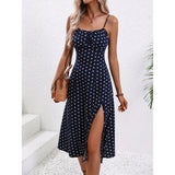 Robe maxi pour femme à pois avec suspendeur | Mode été robe maxi à pois - vafini